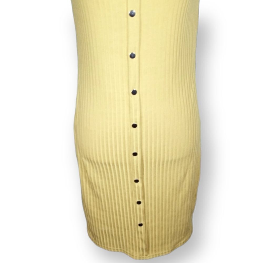 SAY WHAT? RIBBED YELLOW MIDI OFF-THE-SHOULDER DRESS SZ.L EUC - Picture 4 of 8
